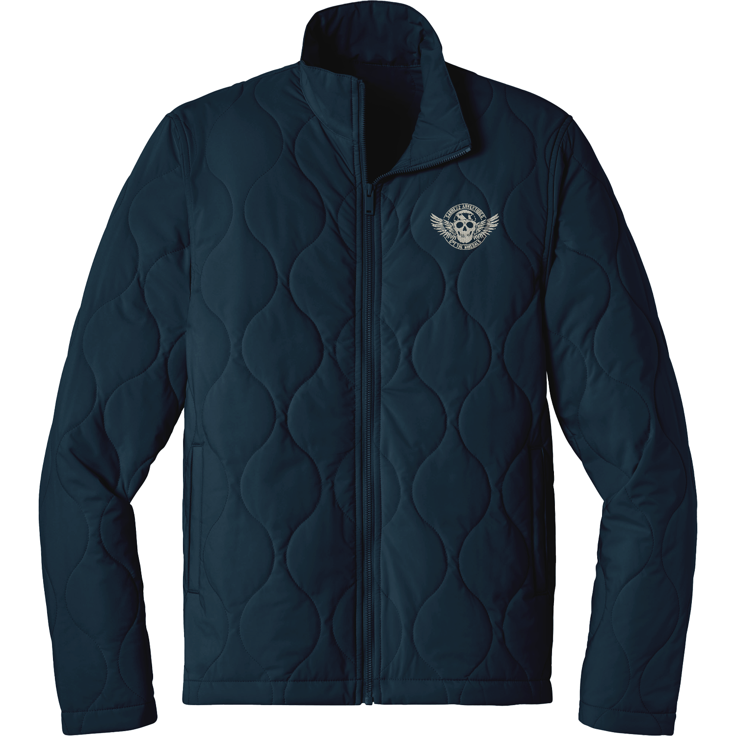 WINGED SKULL Quilted Full-Zip Jacket with Embroidered Design