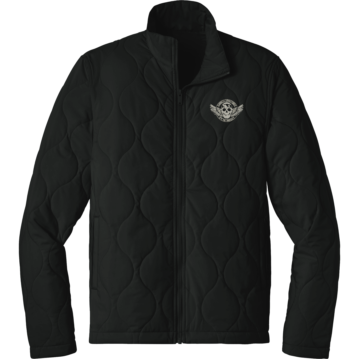 WINGED SKULL Quilted Full-Zip Jacket with Embroidered Design